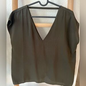 Forever 21 olive green shirt , v neck in front and back
